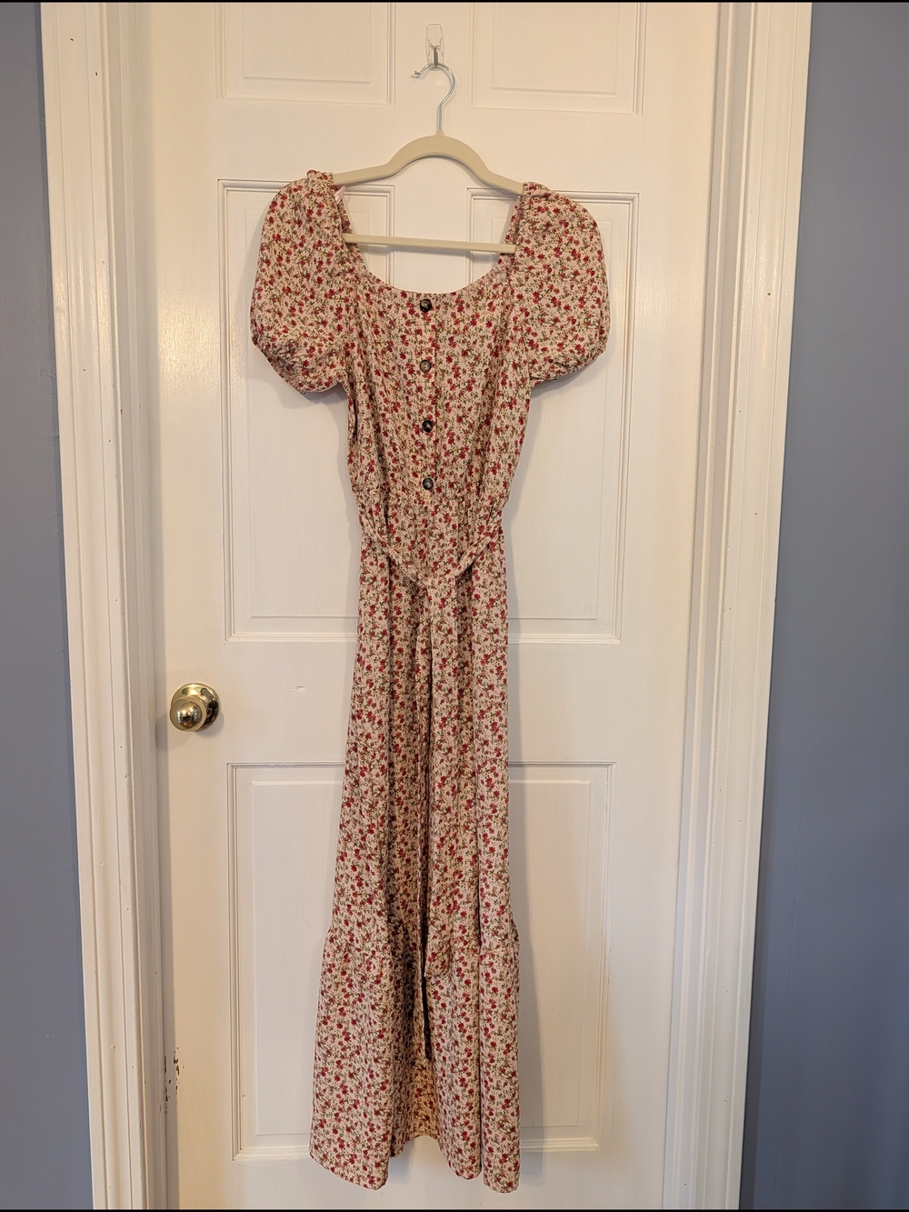 Women's Cream Floral Puff-Sleeve Maxi Dress
